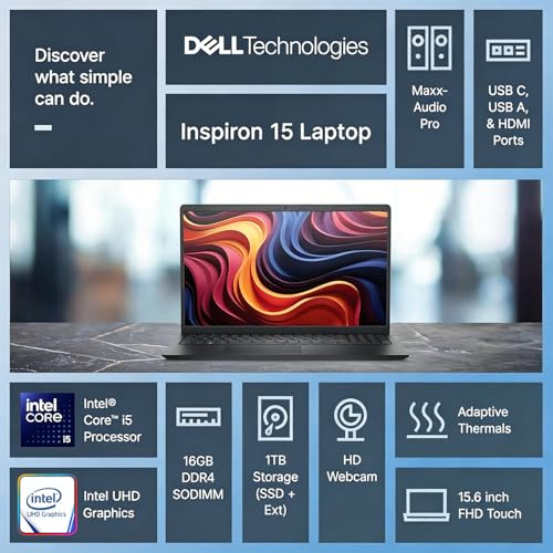 Image of Dell 15.6 inch FHD Touchscreen Laptop • Intel Core i5-1334U (10 cores • 12 Threads) • 16GB RAM • 256GB PCIe SSD • Windows 11