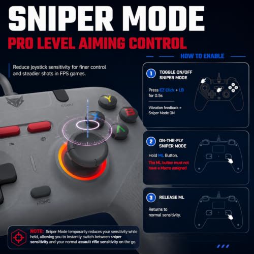 Image of EvoFox Elite S Gaming Controller for PC, 1000Hz Polling Rate, Hall Effect Joysticks, Programmable Macro Buttons, Sniper Mode, Turbo & Auto Turbo Mode, Dual Vibration, RGB Lighting, 1.8m Cable, Grey