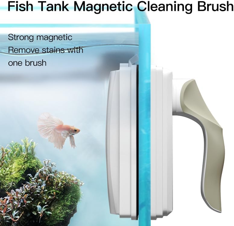 Aquarium Magnetic Brush Aquarium Glass Algae Magnetic Cleaning Tool Floating Cleaner,Aquarium Strong Magnetic Glass Cleaning Brush, Cleaning Tool with Scraper，with an Easy-to-use Handle (S)
