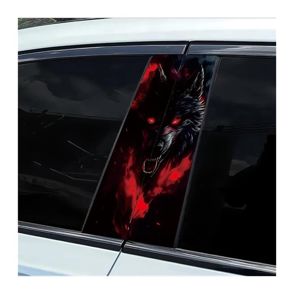 Car Parts 2 Pieces of Car Window Pillar Stickers Black Wolf Smooth Material Protection Film