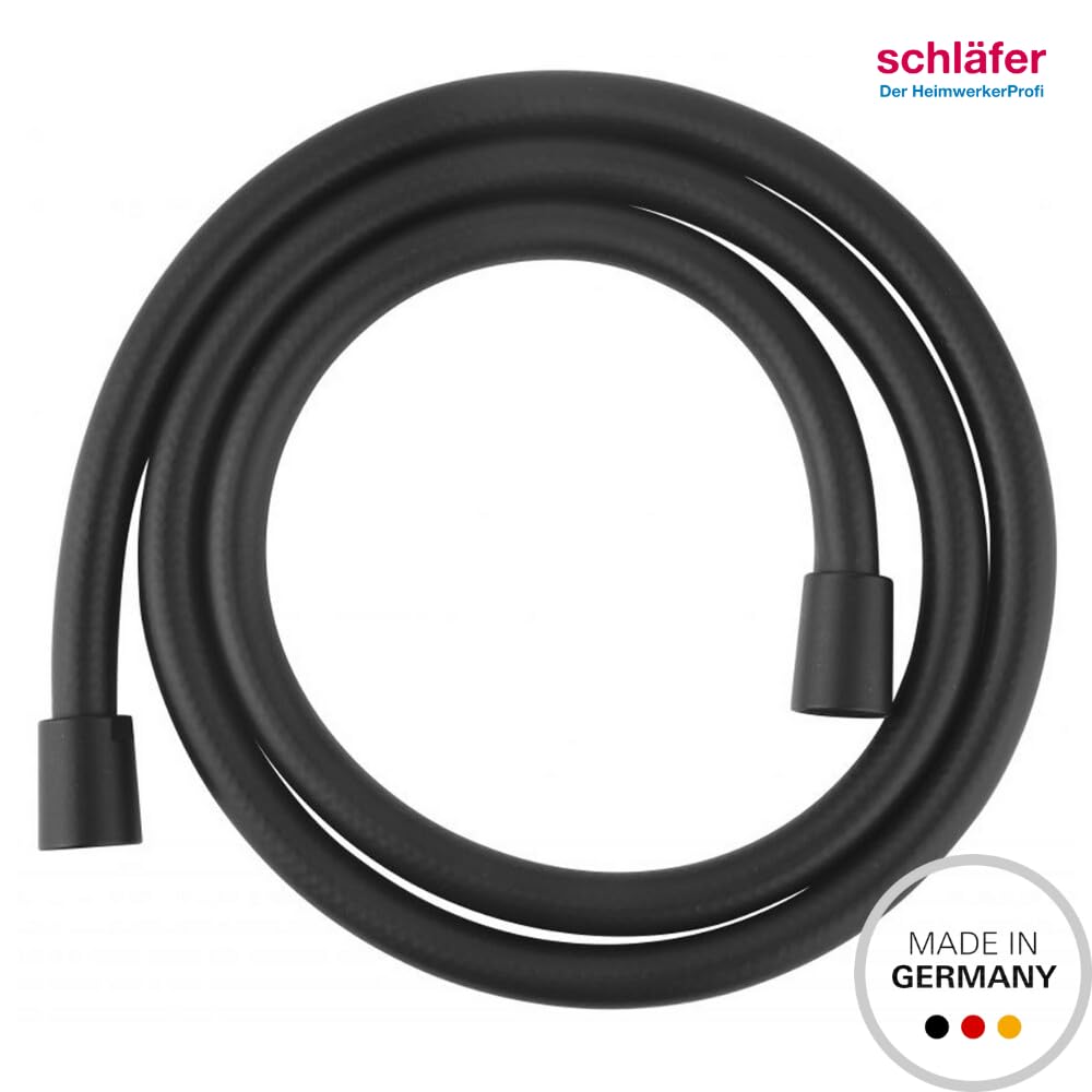 Schläfer 1303500 | Alcachofa de ducha cuadrada con tubo negro mate, juego de alcachofa de ducha con flexible y soporte, alcachofa de ducha universal multichorro cuadrada alta presión, ducha con botón