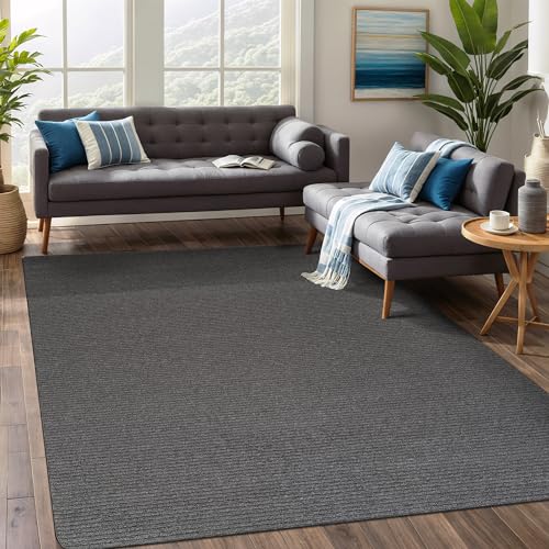 Beverly Rug Non-Slip Modern Rug 6x9 Solid Traditional Rubber Backing Machine Washable Soft Thin Indoor Area Rugs for Living Room Stain Resistant Non Shedding Casual Carpet (6 x 9 Gray)