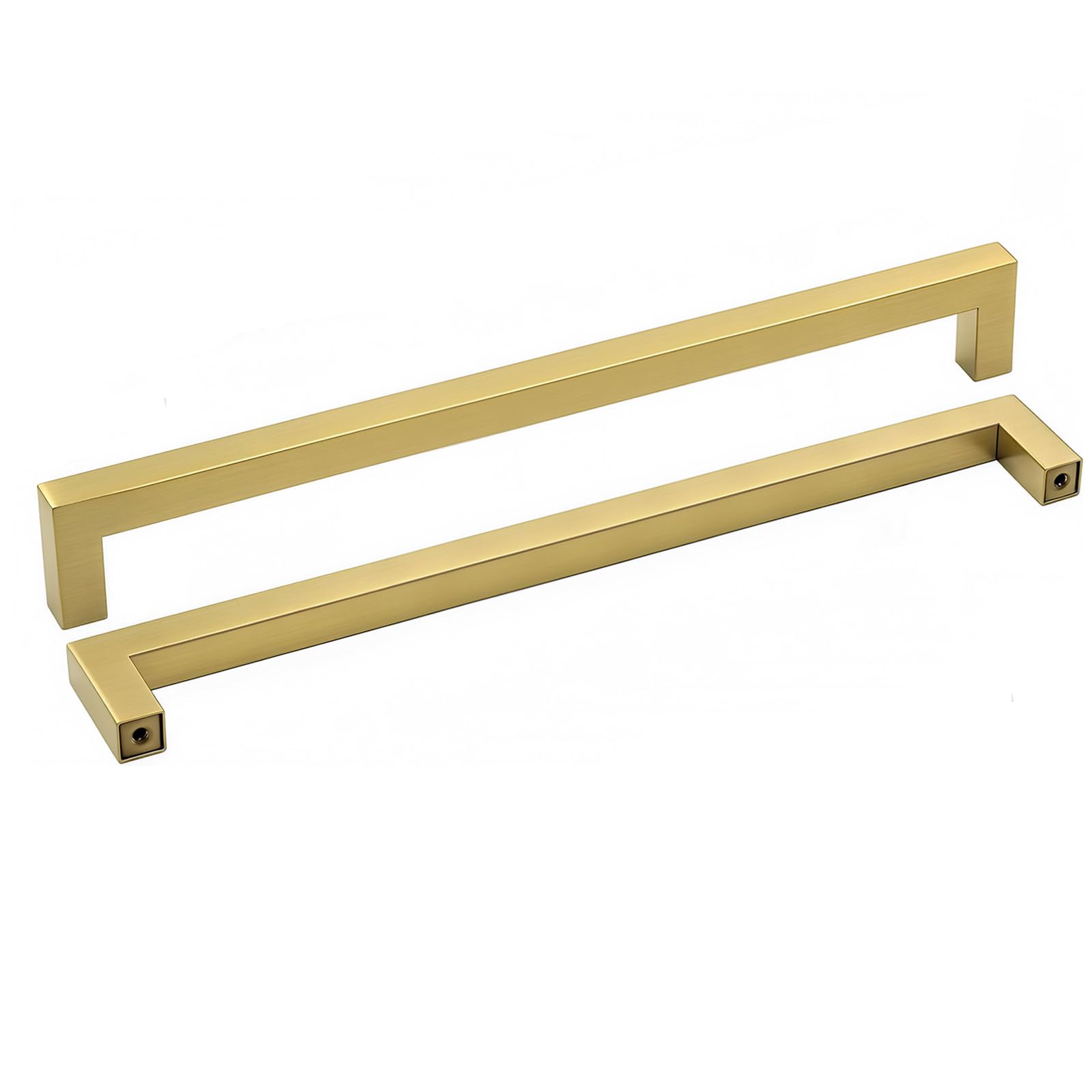 Goldenwarm 2 Pack Gold Modern Square Cabinet Pulls 256mm Hole Centers Brushed Brass Drawer Handles Stainless Steel