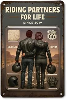 3D Effect Custom Figure Couple Bikers Riding Partners For Life - Personalized Classic Metal Signs 8x12 in, 12x18 in For Couple, Husband, Wife