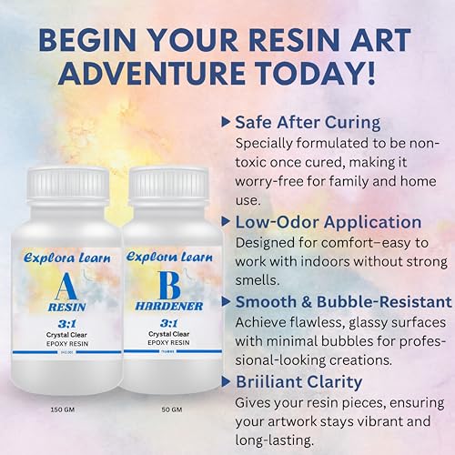 Image of Exploralearn Ultimate Max Resin Art Kit - DIY Alphabet, Earring, Keychain, Coaster with 200 gm Epoxy Resin, Silicone Moulds, Dry Flowers & Stickers - Complete Resin Art Materials with Mica, Glitters, Pigments & Flakes | Multicolor