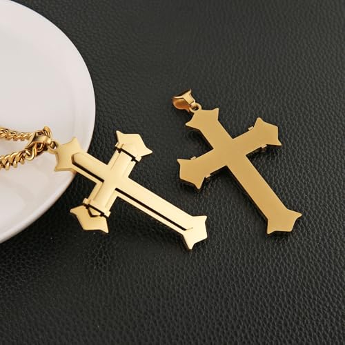 HZMAN Large Cross Necklace for Men High Polished Stainless Steel Heavy Oversize Cross Pendant Christian Faith Jewelry Gift 7mm Cuban Chain4