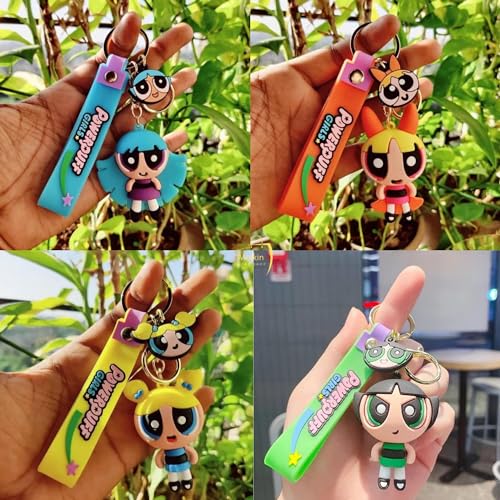 Image of MALKIN 4 Pc Power Puff Girls Keychain | 90's Kids Gifts | Cute Keychains for Girls and Women