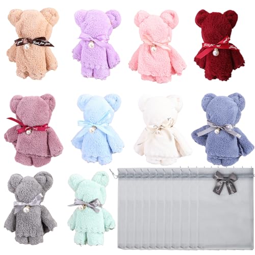 ハンカチ プチギフト くまさん タオル タオルハンカチ ラッピング済 タオルベア レディース ギフト クリスマス プチギフト プレゼント ハンドタオル 女性 人気 異動 引っ越し 挨拶 (パールくまさん10個セット)