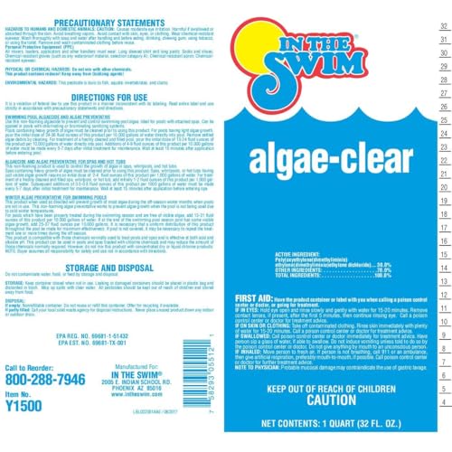 Image of In The Swim Algae-Clear - Non-Foaming Algaecide + Water Clarifier - 1 Quart