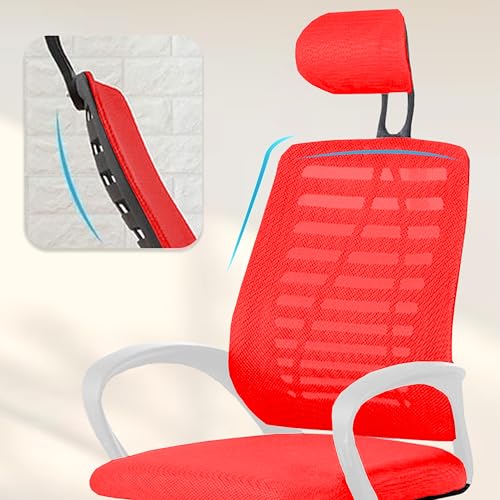 Image of Casa Copenhagen,Mesh Office Desk Chair,Rocking Chairs Ergonomic Computer Chair Adjustable High with Headrest and Comfortable Armrest Swivel Chair - Red & White Handle