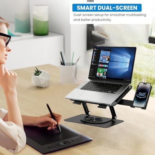 Image of Dyazo 2-in-1 Adjustable Laptop & Mobile Stand with 360 Rotating Base | Foldable Riser with Ventilation Design for Laptop Upto 15.6 Inch | Compatible for MacBook, HP, Dell, Acer, Lenovo & More (Black)
