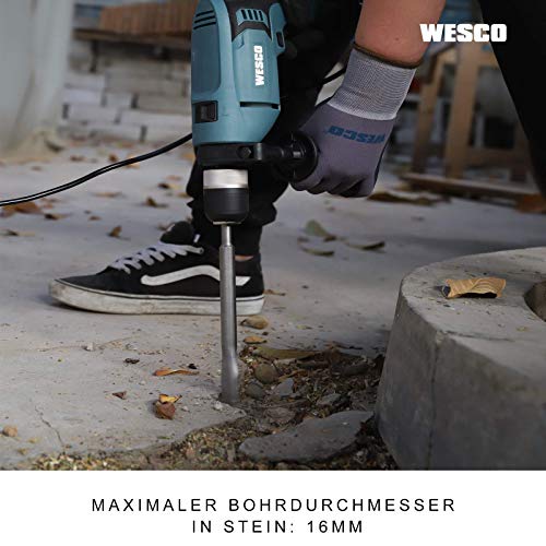 WESCO AC Bohrmaschine Bohrhammer Bohrhämmer Schlagbohrmaschine Schlagbohrschrauber Beton Bohrer Bohrschrauber 750W Hammer Drill mit Tiefenanschlag Bohrleistung in Beton 16mm Sicher Kupplung universell – Bild 7