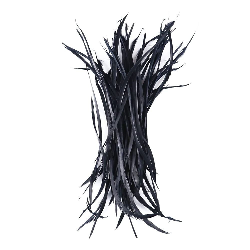 Long Fascinator Feathers for Crafts Stripped Goose Biot Millinery Hats Trimmings Pack of 100 (black)