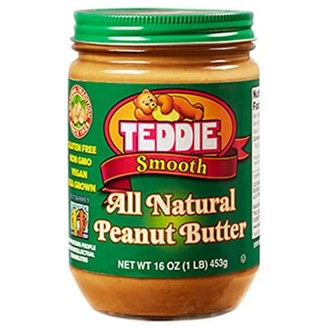 Teddie All Natural Peanut Butter, Smooth 12pk, Gluten Free & Vegan, 16 Ounce Glass (Smooth, Pack of 12) Cover