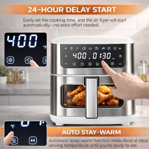 Image of Simple Deluxe 8-in-1 Air Fryer 6.34 Qt, Digital Preset Airfryer with Visible Window, Nonstick and Dishwasher-Safe Basket, Air Fry, Chicken, Pizza, Dehydrate, Fries, 90-Min Timer, 1700W, White