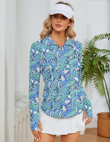 Image of LOMON Women Long Sleeve Shirts Sun Protection 1 /4 Zip Summer Quick Dry Hiking Shirts Quarter Zip Pullover for Women