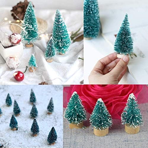 ECHG 35Pcs Miniature Christmas Tree, Mini Artificial Snow Frost Trees Green Sisal Trees, Plastic Winter Ornaments Tabletop Model Trees for Christmas DIY Craft Party Decoration (4 Size)