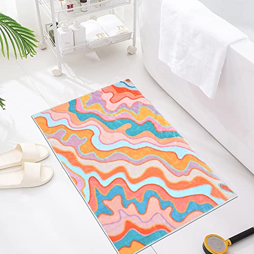 Abstract Rainbow Bathroom Rug 2X3 Faux Wool Area Rug Soft Non-Slip Bath Rugs Modern Geometric Bath Mat Cute Bathroom Rugs Machine Washable Floor Mat Carpet For Bedroom Bathroom Sink #TOP5