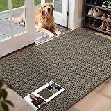 JSEI Dirt Trapper Door Mat 32"x48", Non-Slip Entryway Rugs Doormat Indoor, Washable Absorbent and Stain Resist Welcome Floor Mat for Front Door, Dog Door Mat, Dirty Wet Shoes & Paws, Greyish Brown