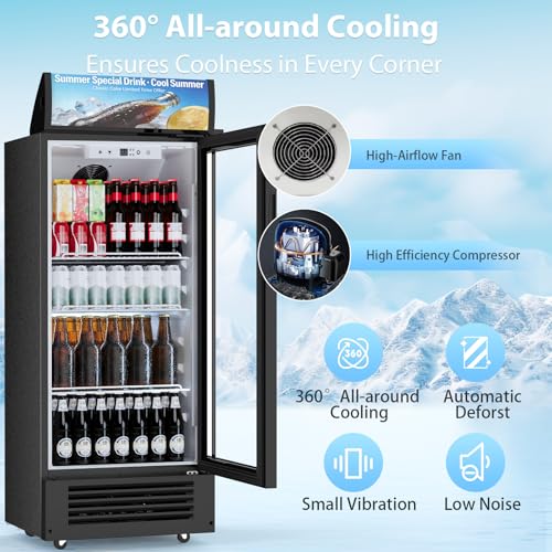 Image of Electactic 6 Cu.Ft Commercial Beverage Refrigerators, Freestanding Display Cooler with Smart Temperature Control, Double-Tempered Glass Door, Display Fridge for Bar, Office, Restaurant, Outdoor