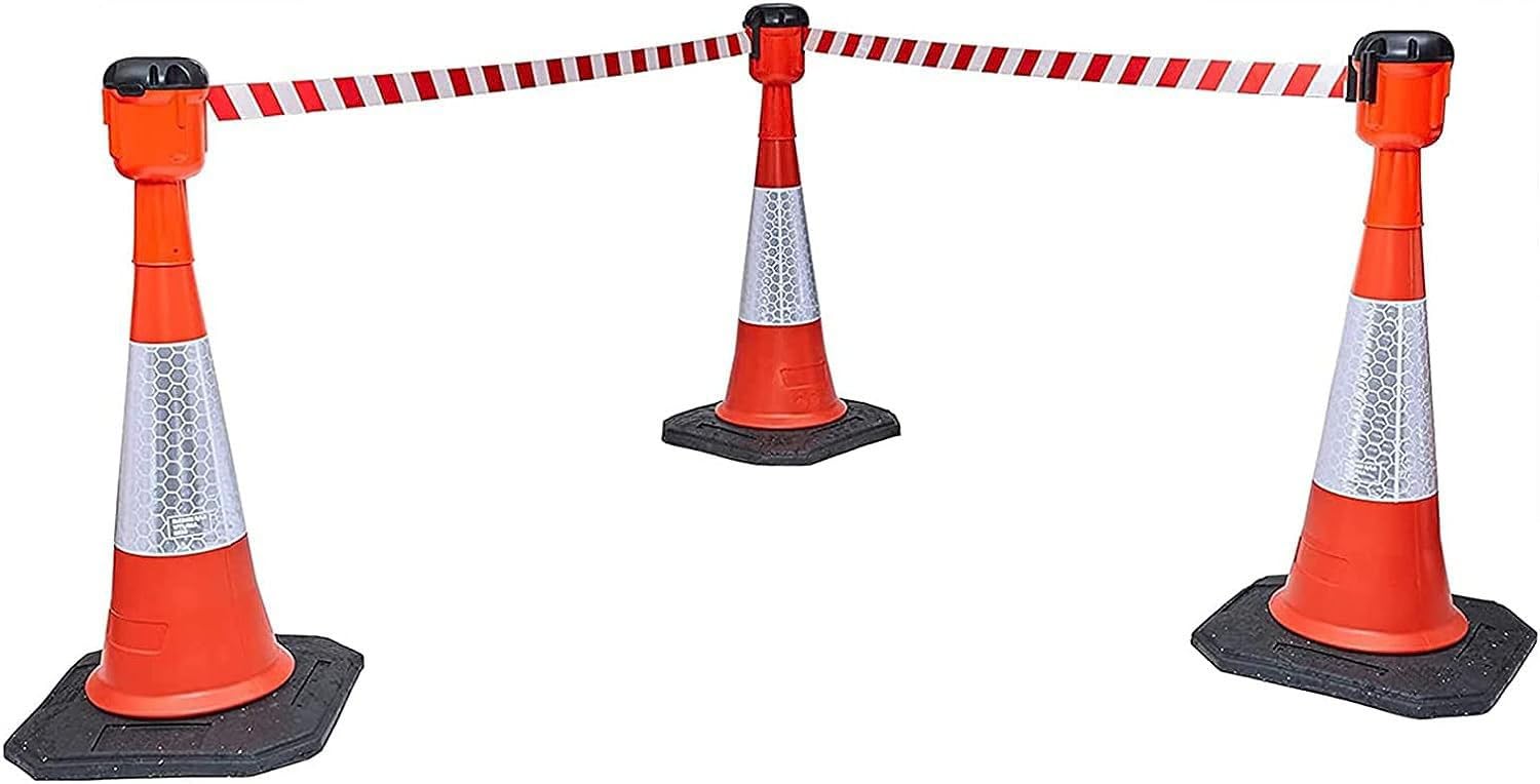 Wysuwana bariera drogowa w kształcie stożka, Wielokolorowa, zwijana taśma na stożki drogowe o długości 10 m, do użytku wewnątrz i zewnątrz(Red)