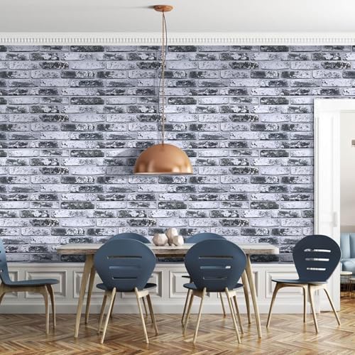 Commomy Faux Brick 3D Wall Panels - 12 pcs of 22.8" x 11.8" Thin & UrltraLight Grey Whitewash Brick Peel and Stick Tile DIY Printable for Kitchen, Bedroom,Living Room(Covers 22.48 sq.ft) by Commomy - Image 3