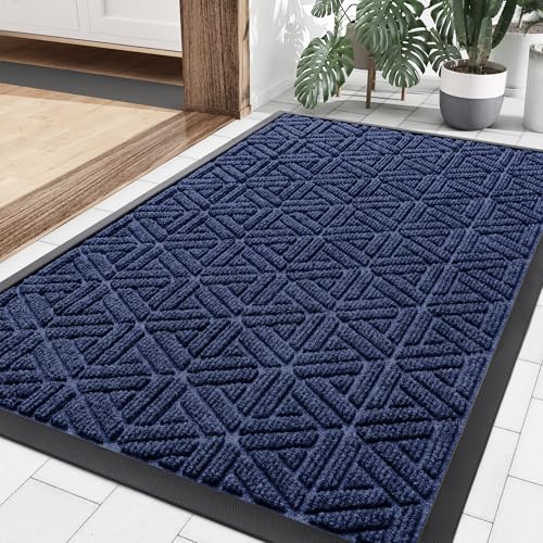 Smiry Front Door Mat Outside Entrance, Heavy Duty Natural Rubber Doormat, Trap Dirt and Moisture Easy Clean Low Profile Patio Porch Welcome Floor Mats for Entry, 36x24 Inch, Navy Blue
