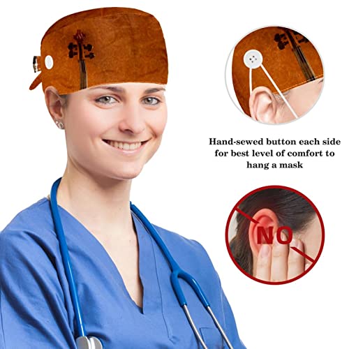 Bouffant Caps With Hairband Surgical Caps Reusable Scrub Hats, Music Instrument Pattern #TOP2