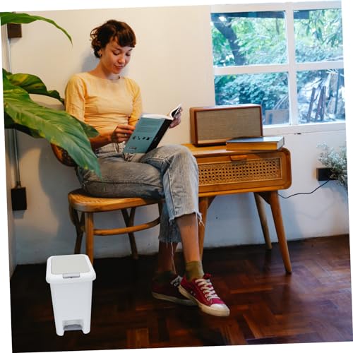 Caneca de basura rectangular blanca con pedal miniatura 3