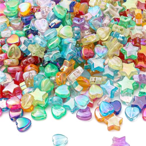 Anevous Pack of 95 Heart Beads and Star Beads, Loose Acrylic Beads, Colourful Star Beads, Heart Beads - Image 4
