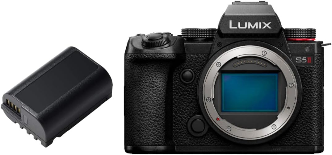 LUMIX S5II 24.2MP Full Frame Mirrorless Camera with Hybrid AF and Active I.S Technology Bundle with Panasonic DMW-BLK22 7.4V 3050mAh Lithium-ion Battery Pack (2 Items)