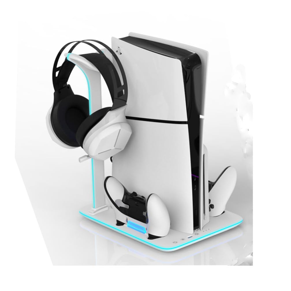 Per PS5 Slim Host Supporto Multifunzionale Della Base di Dissipazione del Calore per la Ricarica del Controller di Gioco PS5slim e lo Scaffale di Stoccaggio del Disco (BIANCO)