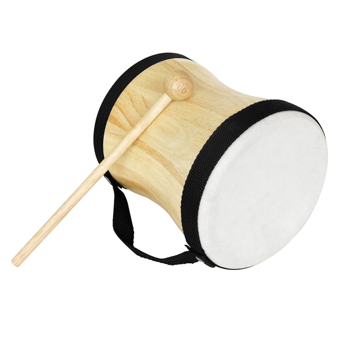 Tamburo a Mano Bongo in Legno e Pelle, Nero per Ragazzo Ragazza | Strumento a Percussione Portatile con Bacchetta, Educativo, Resistente e Coordinazione