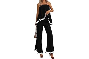 Womens Two Piece Tube Top Pants Set Summer Sleeveless Cute Lounge Sets