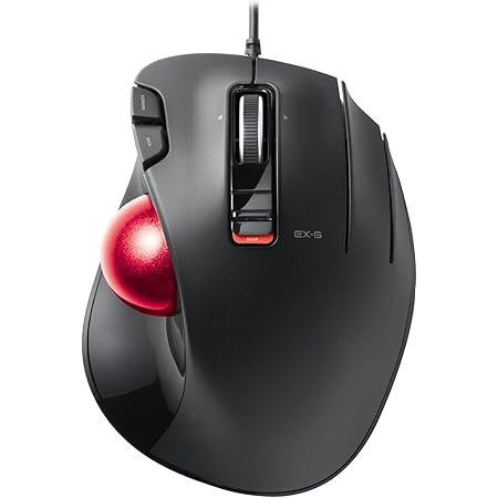 エレコム USB トラックボールマウス 5ボタン + 減速スイッチ + チルト機能 有線 赤色ボール標準搭載モデル 親指操作タイプ ブラック M-XT2URBK-G