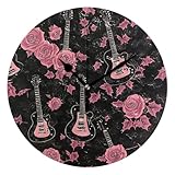 Amooorous Orologio atomico da parete rotondo con rose gotiche con chitarra, 25,4 cm, silenzioso, creativo, per bagno, scuola, scuola