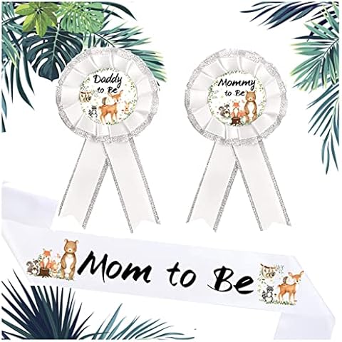 AICHENGZI Woodland Creatures Baby Shower Sash Mom to Be & Daddy To Be Corsage Party Decorations Cover