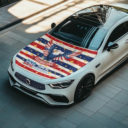 Image of Hood Cover Protector for Car, America 250 Print Stretchable Auto Hood Wrap Blankets, Waterproof Automotive Accessories for SUV Sedans Trucks (59x39 inches)