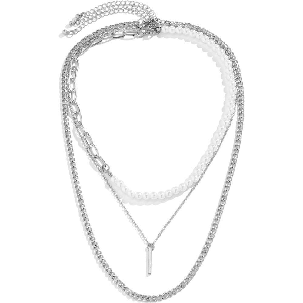 Wnddle Collar Collar Perlas Hombre, Collar De Perlas Hombre, Hombres Imitación Collar perlas, 3 pcs Set Collar Cuentas, Collares Hombres Longitud Collar Cuentas Collar Gargantilla Blanca