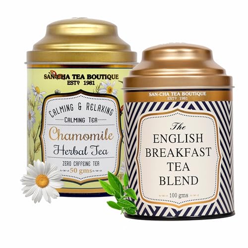 Image of Sancha Tea Boutique, Tea Combo Pack, Chamomile Flowers, Caffeine Free Herbal, 50g & Assam English Breakfast Teas 100g, Loose Leaves