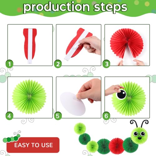 Image of Hortsun 14 Pcs Caterpillar Birthday Decorations 12 Inch 8 Inch Caterpillar Paper Lanterns for School Classroom Birthday Party Favors, with Eyes Mouth Feelers Glue Point(Red Green Color)
