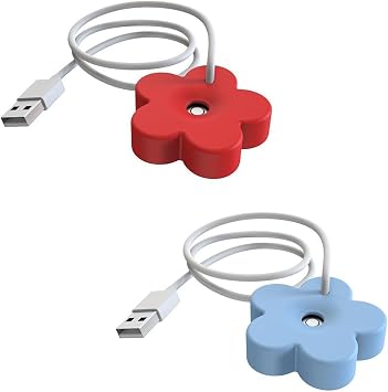 2Pcs USB Small Humidifier,Portable Creative Flower Humidifier,Easy to Use,Plastic Quiet Mini for Home Bedroom Office DeskRed&Blue