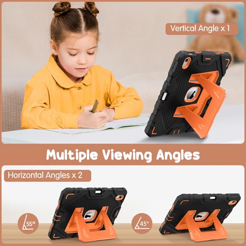 Image of Fintie Kids Friendly Case for iPad (A16) 11th Generation 11 Inch (2025), iPad 10th Generation 10.9 Inch (2022), Fully-Body Rugged Heavy Duty Shockproof Protective Case with Kickstand, Black /Orange