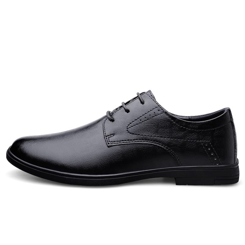 HOOENG Dress Oxford for Men Lace Up Round Toe Solid Color Vegan Leather Derby Shoes Resistant Non Slip Rubber Sole Anti-Slip Block Heel Classic(Color:Black,Size:8.5)3