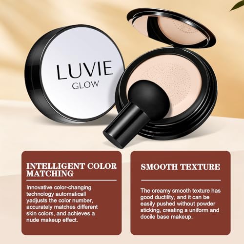 Image of Ideal for Light /Medium Complexions-Hush Makeup Foundation, Mushroom Head Air Cushion CC Cream - BB Cream Foundation for Older Women (Dark brown)