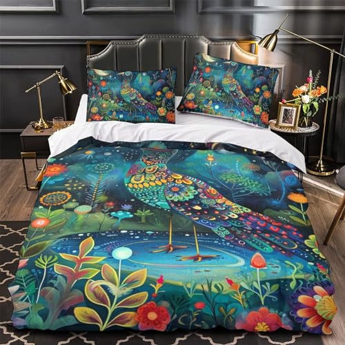 Housse de couette oiseaux 3D en microfibre premium 3 pièces avec fermeture éclair invisible