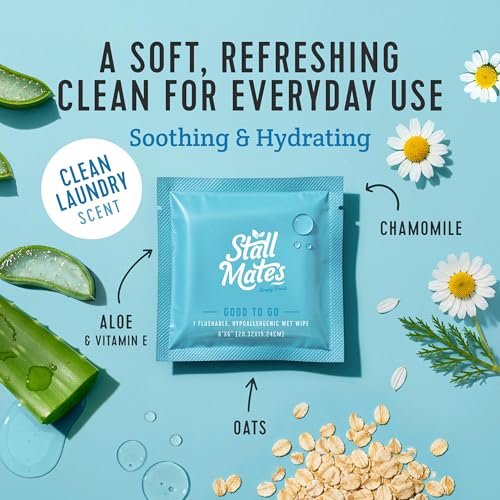 Image of Stall Mates - Flushable Wipes, Individually Wrapped, Travel Friendly, Scented with Cucumber, Vitamin-E & Oat, (30 on-the-go singles)