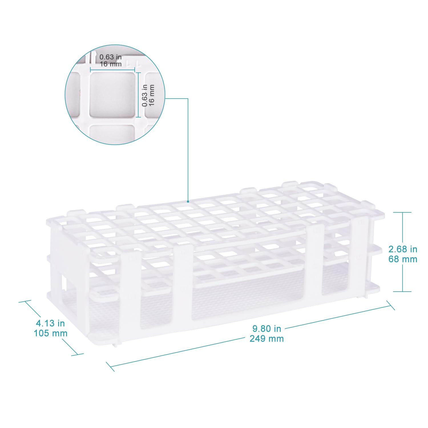 Gradilla para Tubos de Ensayo 16 mm 60-Plazas Soporte Plástico Blanco Desmontable 3 Niveles