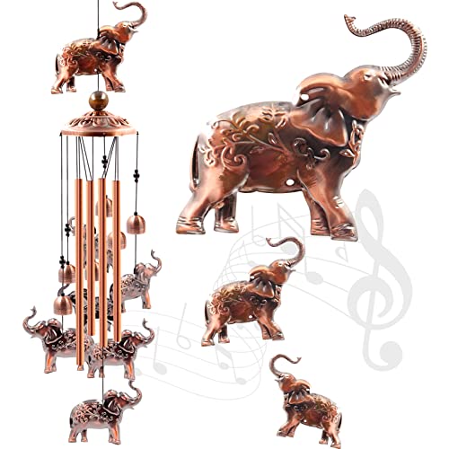 Wind Chimes Outdoor Clearance, Ukulork Elephants Aluminum Tube Windchime with S Hook,Patio Garden Decor, Housewarming Gift.