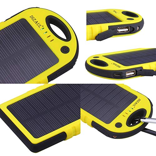 Dizaul Solar Charger, 5000mAh Portable Solar Power Bank Waterproof/Shockproof/Dustproof Dual USB Battery Bank Compatible with All Smartphones,iPhone,Samsung,Android Phones,Windows Phones,GoPro,GPS